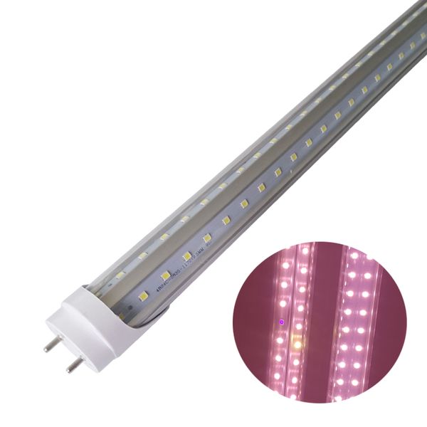 Lampe de croissance LED, tube fluorescent alimenté à deux extrémités de remplacement Bi-Pin G13 Bas, ampoules à double rangée de 4 pieds pour plantes d'intérieur crestech