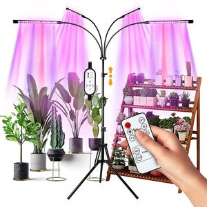 LED élèvent des lumières 4 têtes plantes d'intérieur trépied de lumière à spectre complet support réglable étage 4 8 12H minuterie avec télécommande3435