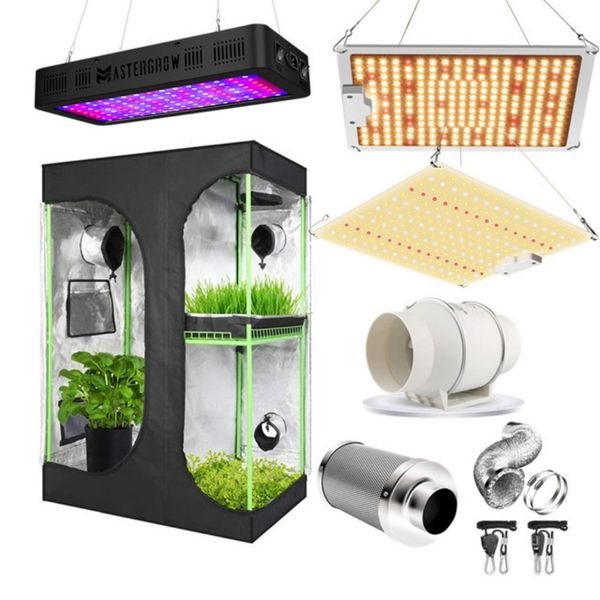 LED Grow Lights Tente Kit Spectre complet Spectre lampe de culture 4 pouces Filtre de charbon de bois Tent de culture pour les plantes intérieures Fleurs Greenhouse Seedling