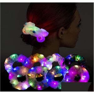 LED cheveux chouchous scène porter Rave chapeaux éclairer néon Satin queue de cheval élastiques lumineux brillant anneau de cheveux pour les femmes Dhx38