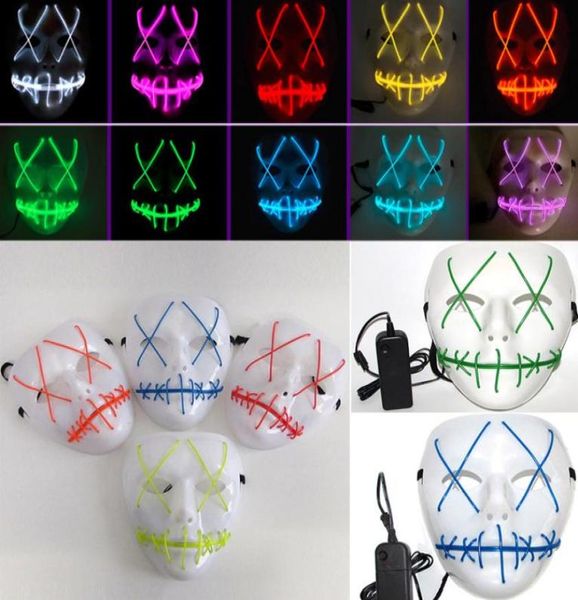 Masques fantômes Halloween LED Le film Purge El Wire Masque brillant Masquerade Full Face Masques Halloween Costumes Party Gift WX9578929669
