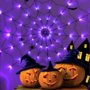 Lumière LED de décoration en toile d'araignée pour Halloween, 8 Modes, télécommande, lampe en filet d'araignée, lumière décorative d'ambiance pour fête
