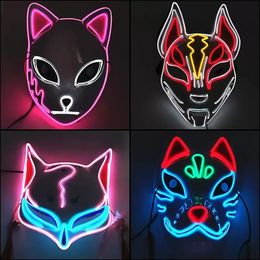 LED Halloween Mask Mixed Color Luminous Glow in the Dark Mascaras Halloween Anime Party Cosplay Masques El Wire Demon Slayer Fox C0726X2