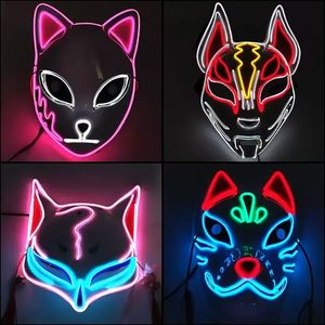 LED Halloween Mask Mixed Color Luminous Glow in the Dark Mascaras Halloween Anime Party Cosplay Masques El Wire Demon Slayer Fox F0801