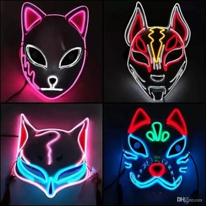 LED Halloween Masker Gemengde Lichtgevende Glow In The Dark Mascara's Halloween Anime Feestkostuum Cosplay Masques EL Wire Demon Slayer Fox AU17