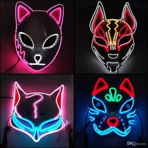 Masque d'Halloween LED mixte lumineux lueur dans le noir Mascaras Halloween Costume de fête Anime Masques Cosplay EL Wire Demon Slayer Fox AU17
