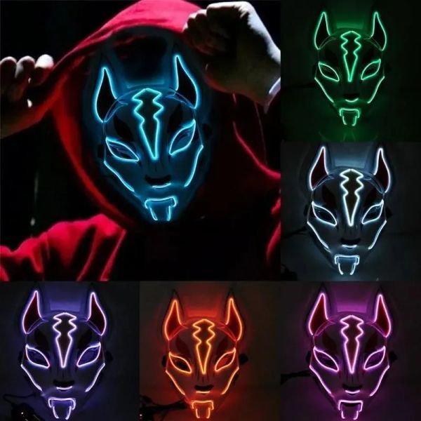 Masque d'Halloween LED mixte lumineux lueur dans le noir Mascaras Halloween Anime Costume de fête Cosplay Masques EL Wire Demon Slayer Fox nouveau