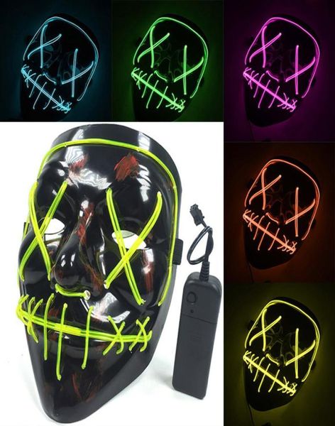 Máscaras LED de Halloween Máscara resplandeciente de alambre EL Máscara de fantasma de terror negro Mascarada Fiesta de cumpleaños Carnaval Cosplay Máscaras faciales completas 10 Col3347984