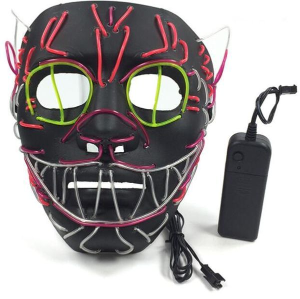 Masques d'halloween LED, masques de fête, fil EL, brillant, noir, masque d'anniversaire, carnaval, masques de chat Cosplay, jouets lumineux