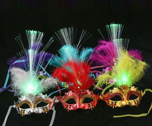 LED Halloween Party Flash Glowing Feather Mask Mardi Gras Masquerade Cosplay Venetiaanse maskers Halloween -kostuums SN4252