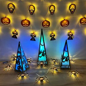 Guirnalda de luces LED para Halloween, calabaza, araña, murciélago, calavera, decoración para el hogar, jardín, fiesta, exterior, Halloween