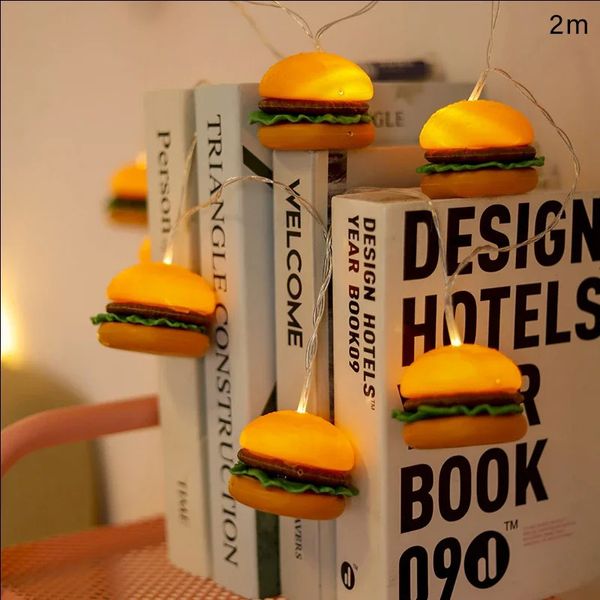 LED Hamburger Lumière Chaîne Glace Frites Bar Maison Cuisine Simulation Alimentaire Lumières Enfants Joyeux Anniversaire Fête DIY Décor Fournitures 240219