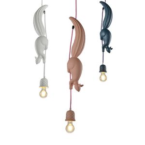Lámpara colgante LED con forma de ardilla, lámpara colgante creativa nórdica para comedor, sala de estar, habitación de niños, rosa, azul, blanco, E27