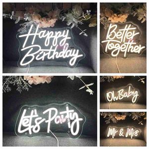 LED Gelukkige Verjaardag Beter Samen Led Light Sign voor Oh Baby Neon Lampen Lets Party Thuis Kamer Muur Decor HKD230706