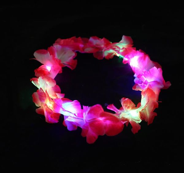 LED hawaïen Leis bandeau accessoires de costume éclairer les bandeaux de mariage floraux couronne de fleurs artificielles pour la décoration de fête à thème tropical de plage