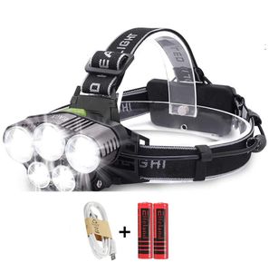 LED Headlamp 50000LM 5 lumière LED phare Ultra lumineux USB Rechargeable 4 Modes lampe de poche étanche pêche chasse Camping Lig1727536