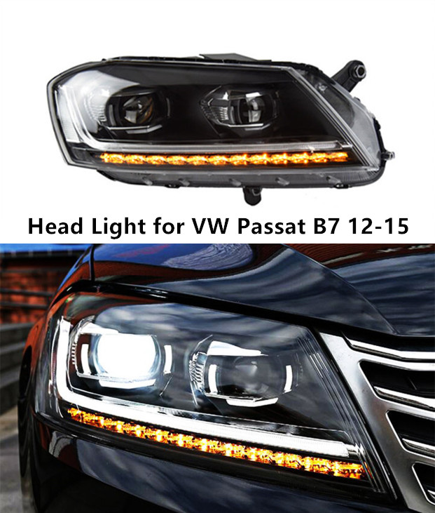 VW Passat için LED Far Düzeneği B7 Gündüz Koşu Dönüş İşaret Kafası Işığı 2012-2015 Yüksek Işın Projektör Lens