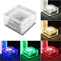 LED Ice Cube Lights, Lawn Lamp Solar Brick Light, 4led 100 mm Frosted Glass Led Landscape Light Square, voor buitenpad Patio Yard Warm White Garden Camping