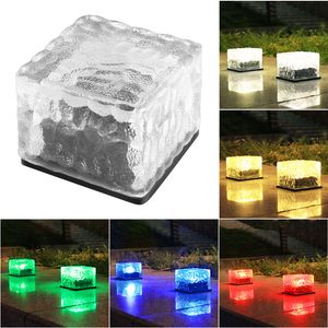 Lumières de glaçon à LED, lampe de pelouse solaire, lumière de brique de verre, lumière de paysage à LED Cube carré de lumière enterrée, pour chemin extérieur, cour de route, Noël, camping, fête, mariage