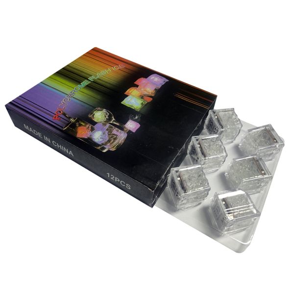 Luces nocturnas LED Ice Cubes Bar Flash Cambio automático Crystal Cube luces nocturnas Activado por agua Light-up 7 Color para fiesta romántica Boda Regalo de Navidad EE. UU. TOCK