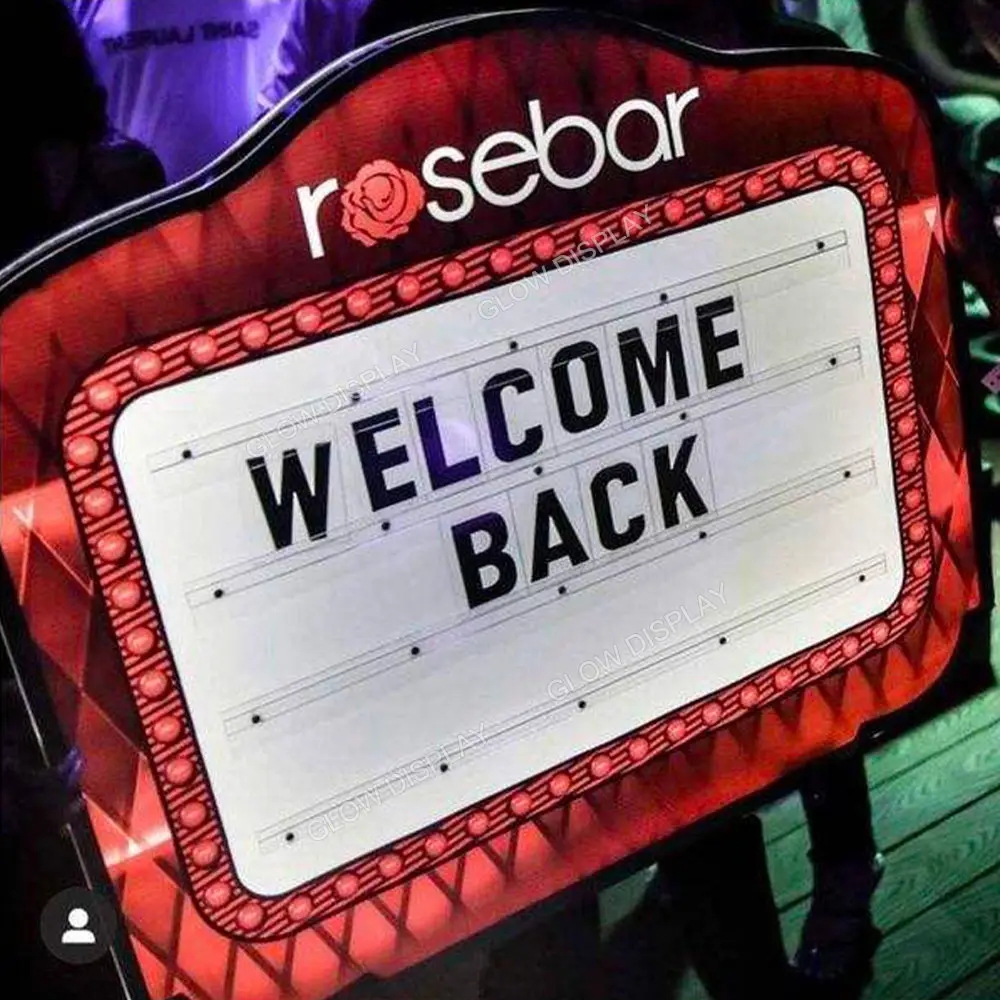 Tablero de letras intercambiables LED Letrero de marquesina VIP Caja de tablero rojo presentador glorificador de botella de luz para fiesta de discoteca Exhibición de barra de rosa de diseño personalizado