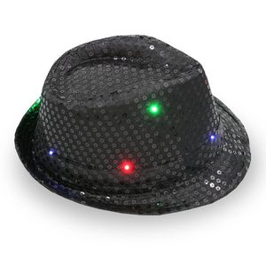 LED JAZZ HATS knipperen verlichte led-fedora trilby pailletten caps fancy jurk dance party hoeden unisex hiphop lamp lumineuze hat sn4784