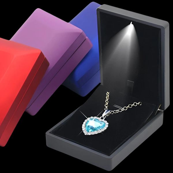 Boîte à bijoux LED pour bagues, colliers, bagues de fiançailles, coffret cadeau, emballage, boîtes de vitrine avec étuis de rangement légers, vente en gros