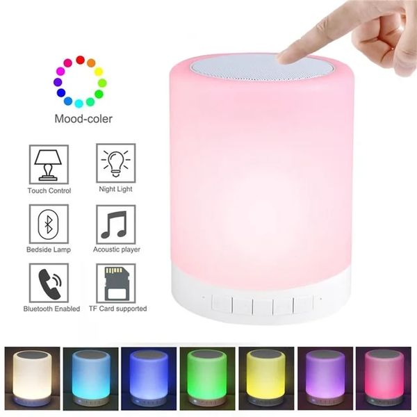 Lámpara LED Altavoces Control Táctil Inteligente Altavoz De Música BT Inalámbrico Portátil Luz Nocturna Lámpara De Mesita De Noche Color LED Luz De Altavoz Exterior Regalos De Cumpleaños