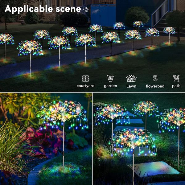 Lampes de pelouse à LED Lampes à énergie solaire Feu d'artifice Décoration de jardin Guirlandes lumineuses Lampe de pelouse de pissenlit extérieure étanche pour chemin de patio