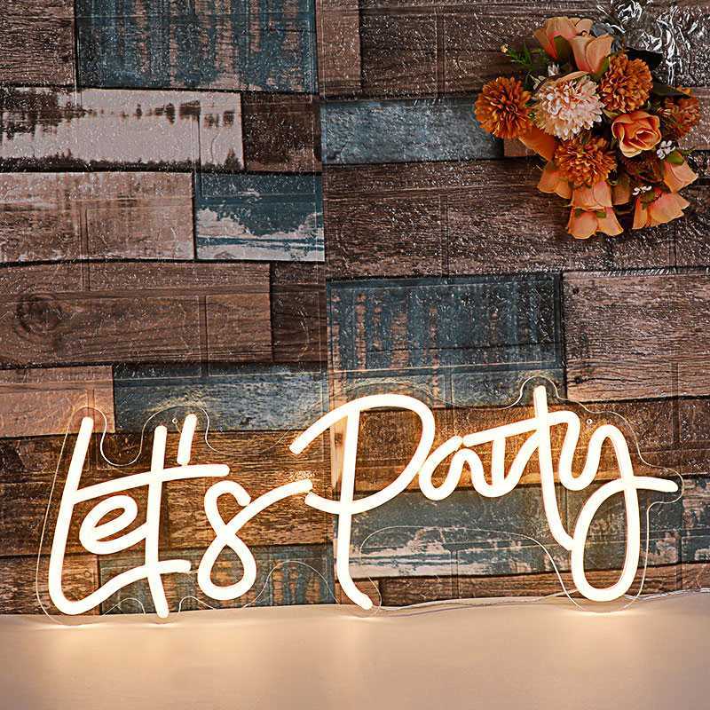 LED Led Let's for Party Decor 43*31 cm Happy Birthday Wedding Transparant Acryl Custom Neon Light Sign HKD230706