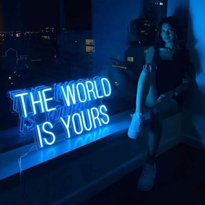 LED Led De Wereld is van Jou Borden Roze Custom Light Sign Opknoping Neon Lights Woorden voor Muur Slaapkamer HKD230706