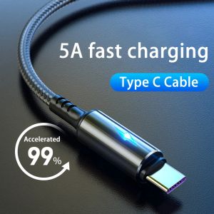 LED-licht 5A Type C-kabel Snel opladen USB C-kabel voor Xiaomi Huawei Note 7 Telefoonaccessoires Datakabel Oplader USB-kabel