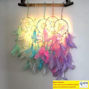 LED Light Arts and Crafts Dream Catcher Handgemaakte veren Auto Home Muur Hangende Decoratie Ornament Gift Dreamcatcher Wind