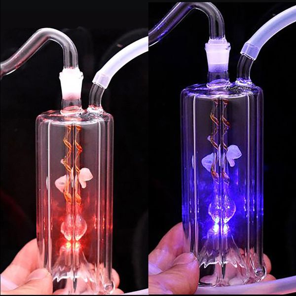 Changement de lumière LED Narguilés Verre fumer Pipe Lumières Bongs Narguilé Tabac Bol Artisanat Portable Shisha Huile Percolater Bubbler Conduites D'eau pour Fumeurs