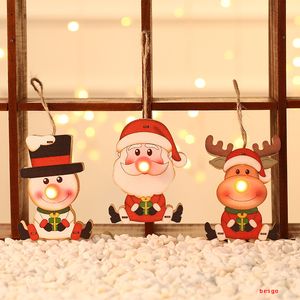 Luz LED Decoraciones colgantes de Navidad Adornos de árbol de Navidad de madera Colgante Lindo Papá Noel Muñeco de nieve Ciervo Regalo de Navidad para niños DBC BH2435