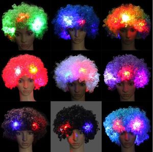 Pelucas de fiesta de discoteca de payaso con luz LED, peluca afro colorida, pelucas hippies para fanáticos del fútbol, disfraz de Halloween, peluca de cosplay, postizos para mujeres y hombres