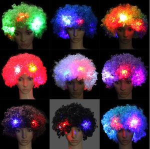 Perruques de fête disco de clown à lumière LED, perruque afro colorée, perruques de fans de football hippies, perruque de costume d'Halloween, perruque de cosplay, postiches pour femmes et hommes