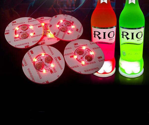 Sous-verre lumineux LED 6cm rond bière boisson lumière bouteille pad bar accessoires amusants coloré LED lumière bouteille autocollants flash tasse autocollants cadeau de fête SN446