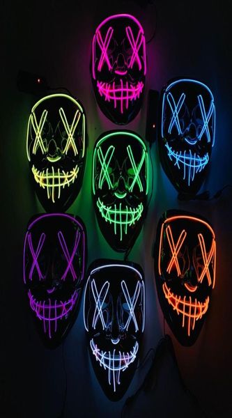 LED Light Cosplay Mask Halloween effrayant El Light Up Luminous Glow Masques pour les fêtes de danse Festival Costume5915950