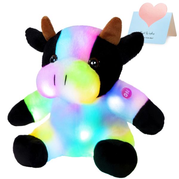 LED lumière vache coloré PP coton animaux en peluche lumineux lueur mignon doux cadeau de couchage pour les filles oreiller décor à la maison jouets en peluche 240304