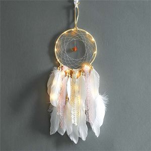 LED Light Dream Catcher Feathers Kant Muur Opknoping Hanger Dreamcatcher voor Thuis Wall Art Auto Hangen Decoratie Gift