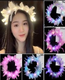 LED Light Feather Wreath Halo Bridal Floral Crown Hair Band Wreath Mint Head Couronne de mariage Head Piece Bridesmaid9057637