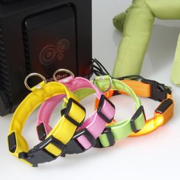 LED Light Flashing Dog Pet Collar Outdoor Night Safety Nylon Kleurrijke Ketting Leash Glow in the Dark with USB Charge Charging DHL Free