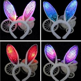 Lumière LED clignotante oreilles de lapin moelleuses bandeau paillettes coiffure oreilles de lapin accessoire de déguisement Cosplay femme Halloween fête de noël approvisionnement F0623W3