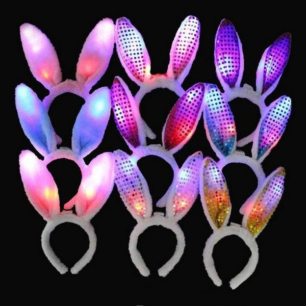 LED Lumière Clignotant Fluffy Oreilles De Lapin Bandeau Paillettes Coiffe Oreilles De Lapin Costume accessoire Cosplay Femme Halloween Fête De Noël Fourniture C0623x02