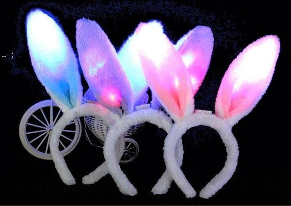 Luz LED intermitente Fluffy Orejas de conejo Diadema Lentejuelas Tocado Orejas de conejo Accesorio de vestuario Cosplay Party Supply GCB16217