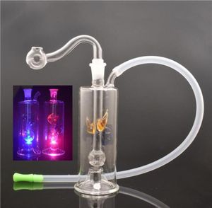 LED LIGH VACADO ACEITE BONGS BONTS DAB PERCOLATER BUBBLER Aguas de agua con pipas de quemador de aceite de vidrio y manguera4996055