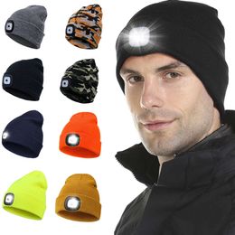 Lumière Led tricoté chapeau chaud élastique Bonnet automne hiver Sports de plein air nuit randonnée pêche Camping lueur Bonnet unisexe phare