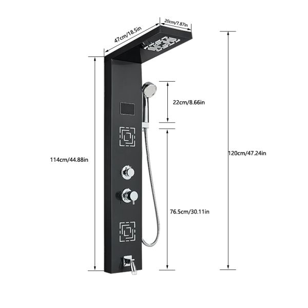 LED Light LCD Down Faucet Bathroom Spa Massage Joirs Shower Colonne Système Panneau de douche de pluie en cascade avec température