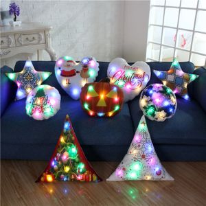 Lumière LED oreiller lumineux couvre housse de coussin de Noël Noël Père Noël renne taie d'oreiller canapé décoration de voiture EEA241